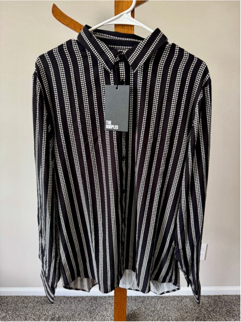 Men's The Kooples PDP Lines Black & White Dot/Stripe Button Down Shirt M NWT - Picture 5 of 16